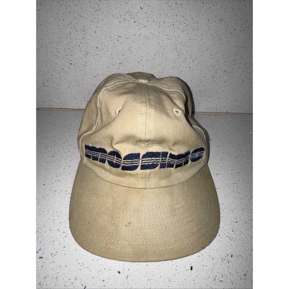 Vintage 90s Mossimo Embroidered Script Logo Canvas Baseball Cap Hat Beige Blue - Picture 2 of 11